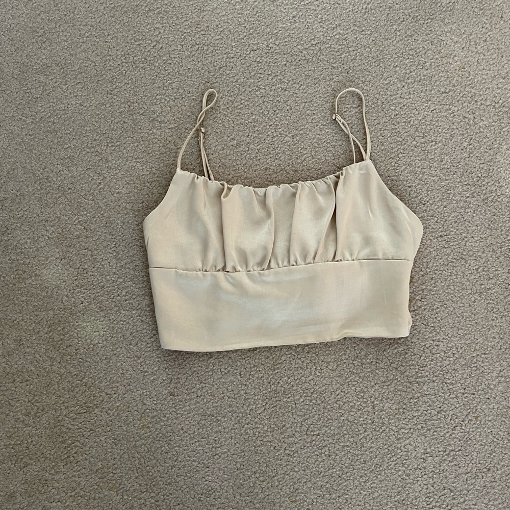 Zara Champagne silk cropped top